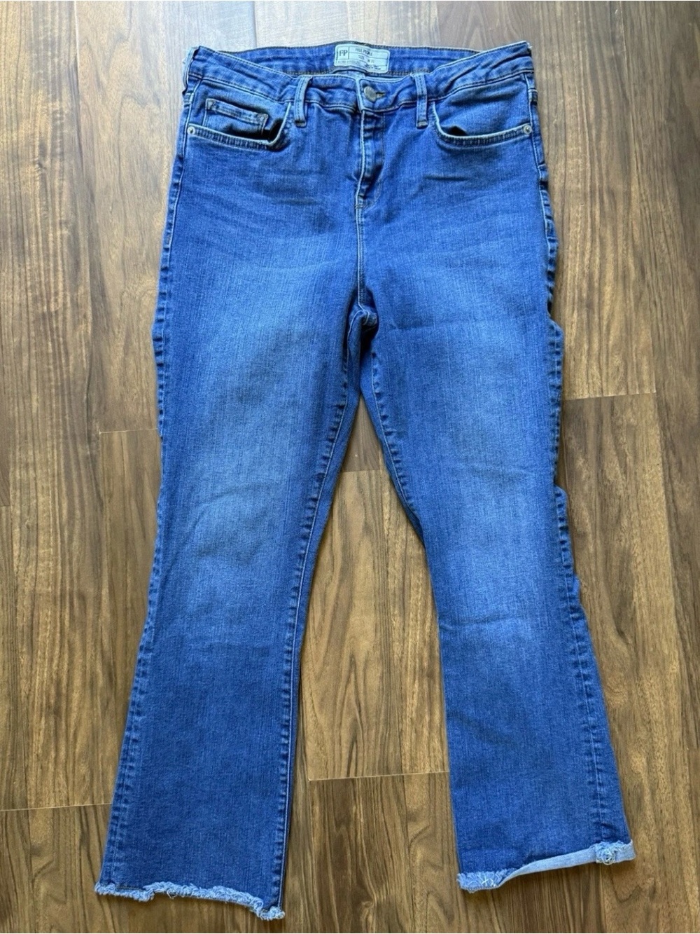 NWT Free People Women Jeans 31 Blue Raw Cropped Hem Mid Rise OB714973